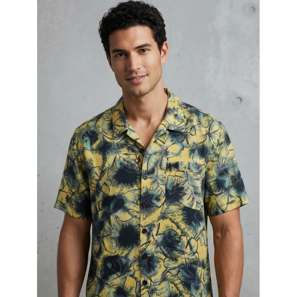 World Island Tropical Floral Hawaiian Short Sleeve Button Down Camp Shirt XL